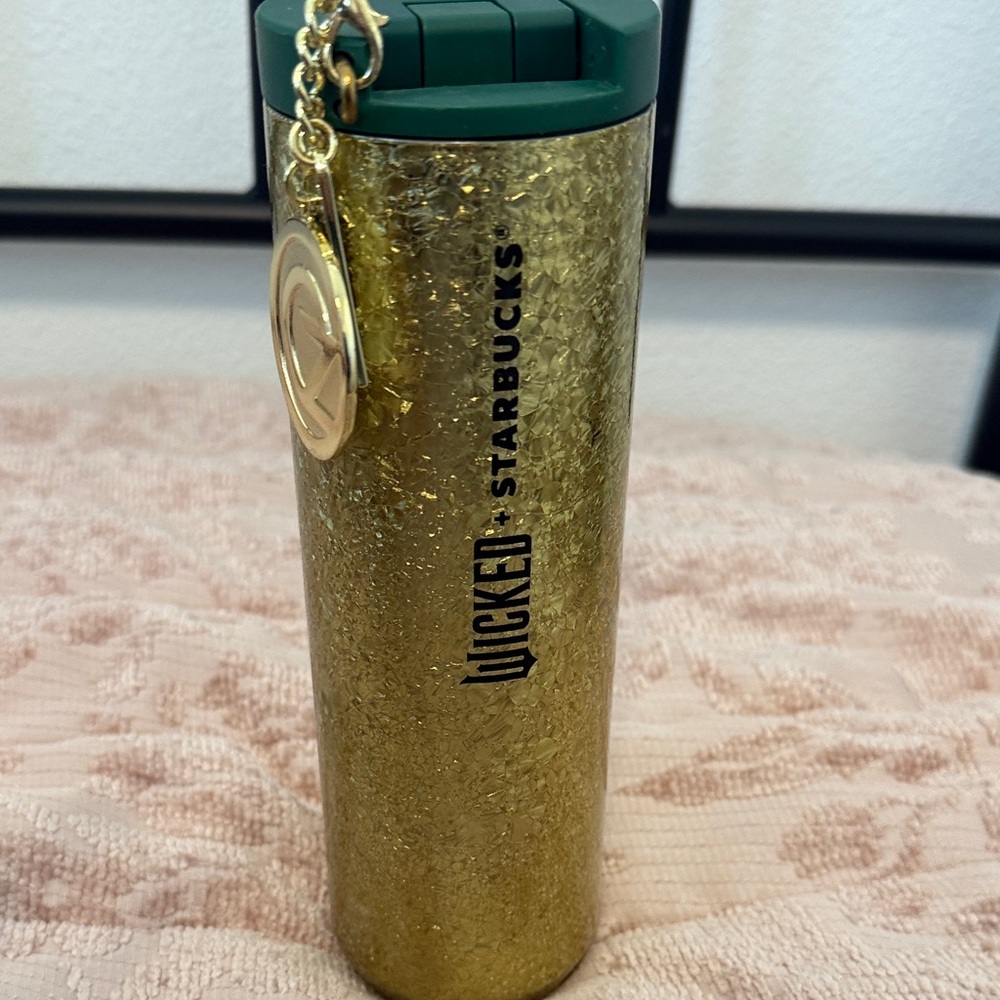 Starbucks Wicked Aliminum Gold Tumbler with Dark Green Lid